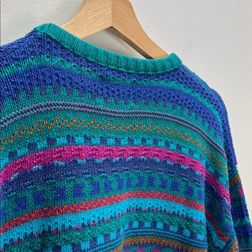 Vintage Alps Multicolor Knit Patterned Sweater Crew Neck Womens Medium Retro - Picture 7 of 8